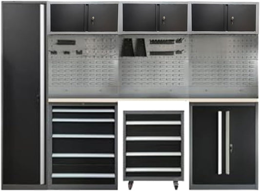 JZD Metal Garage Storage System, Lockable Tool Cabinet Workbench for Workshop, No Wall Mounting Needed, for Utility Room Pantry
