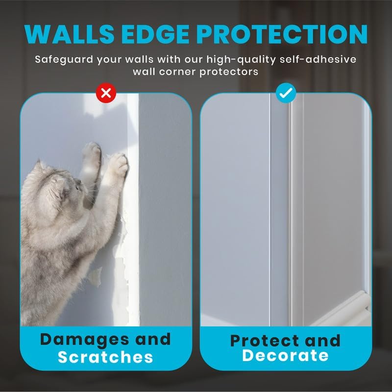Proflex Wall Corner Protector - Pack of 6 Self Adhesive Corner Guards for Walls Edge Protection - 1 inch x 60 inch, Clear – Easy to Apply – No Tools Needed
