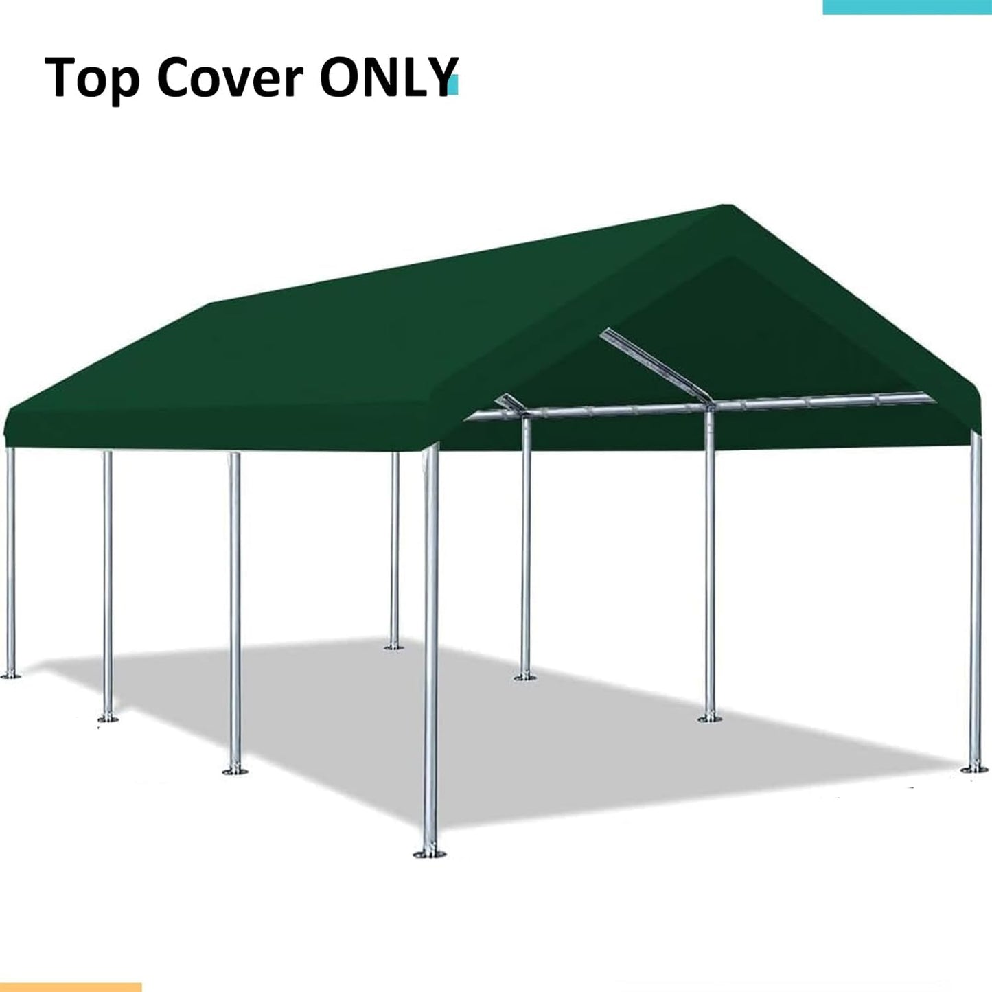 Carport Replacement Canopy Cover for Car Tent Top Garage Shelter Cover Tarp with Ball Bungees (Only Top Cover, Frame Not Include) (Green, 10’ x 20‘)