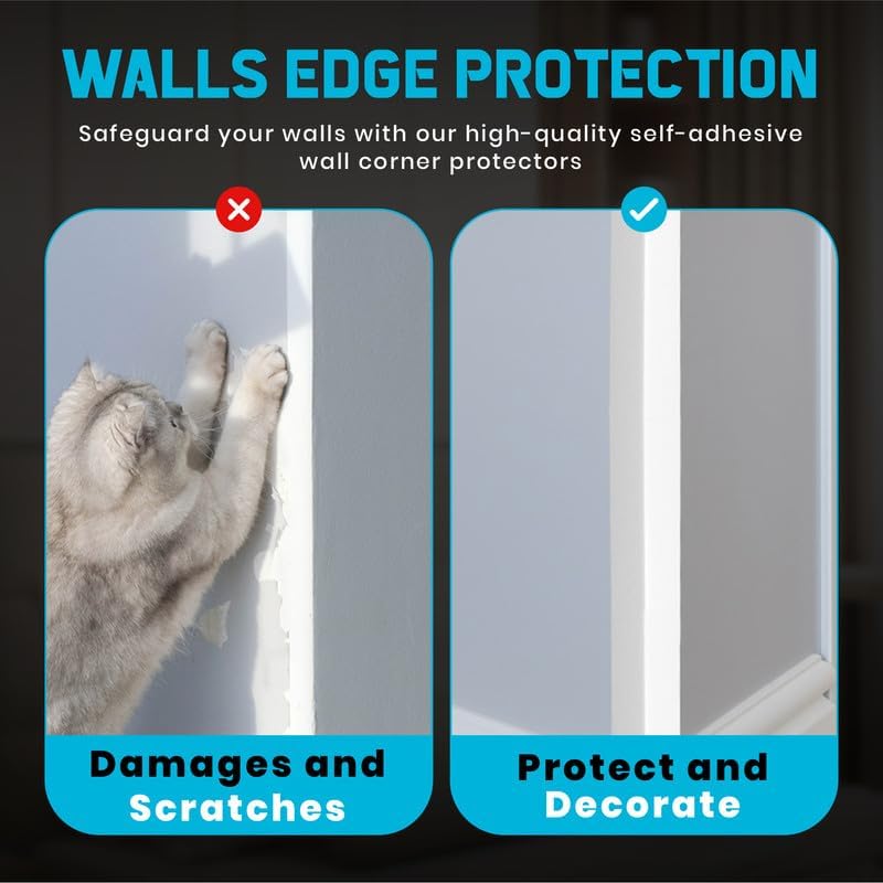 Proflex Wall Corner Protector - Pack of 6 Self Adhesive Corner Guards for Walls Edge Protection - 2 inch x 36 inch, White Textured – Easy to Apply – No Tools Needed