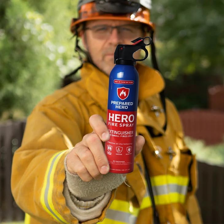 Prepared Hero Fire Spray - Mini Fire Extinguishers for House, Car, Garage - Kitchen Small Fire Extinguisher for Home, Made in USA, 100% Organic - Compact, Portable & Easy to Use, Non-Toxic - 1 Pack