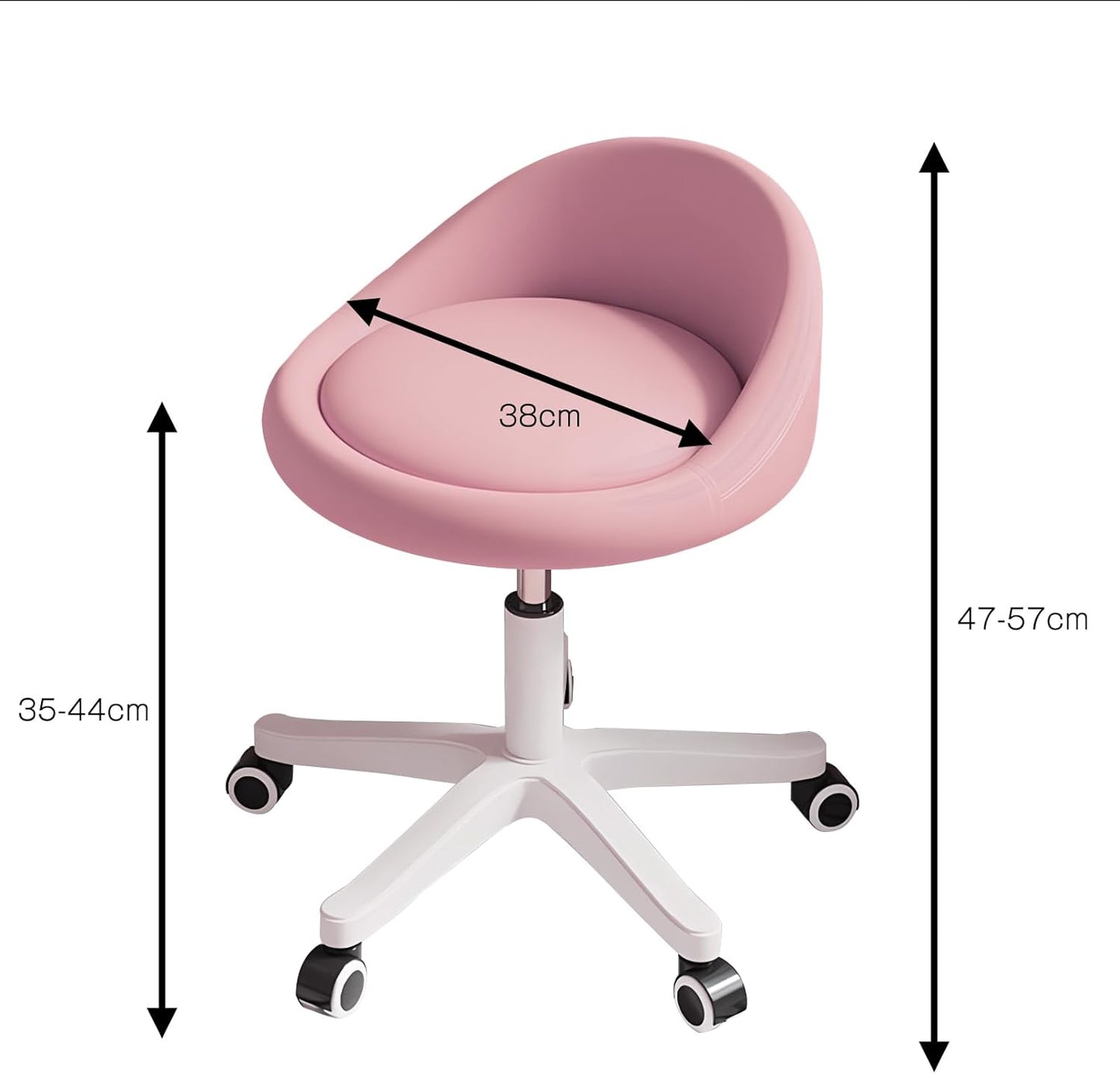 Rolling Stool Set of 4 Rolling Hydraulic Salon Stool with Low Backrest - Adjustable Swivel Chair for SPA, Shop, Salon, Massage, or Medical Office Pink