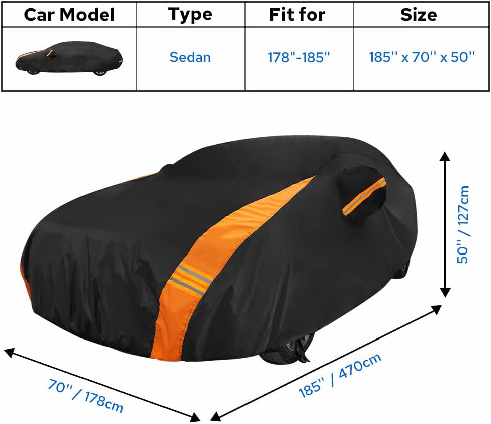 Avecrew Car Cover Waterproof All Weather for Automobiles, Outdoor Heavy Duty Full Exterior Covers for Sedans(178"-185")