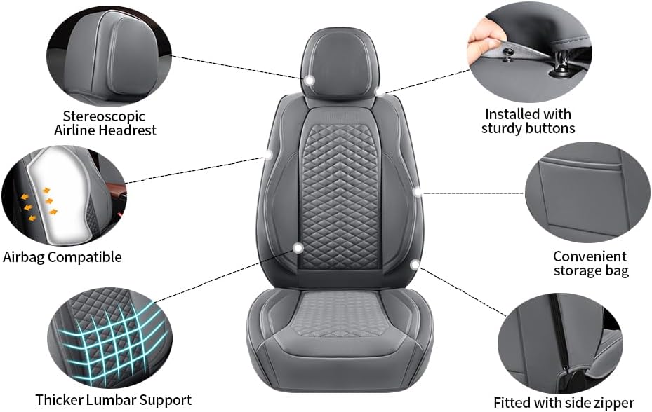 2 Packs Car Seat Covers Leather Car Seat Covers Universal Seat Covers for Car, SUV,Truck (Gray)