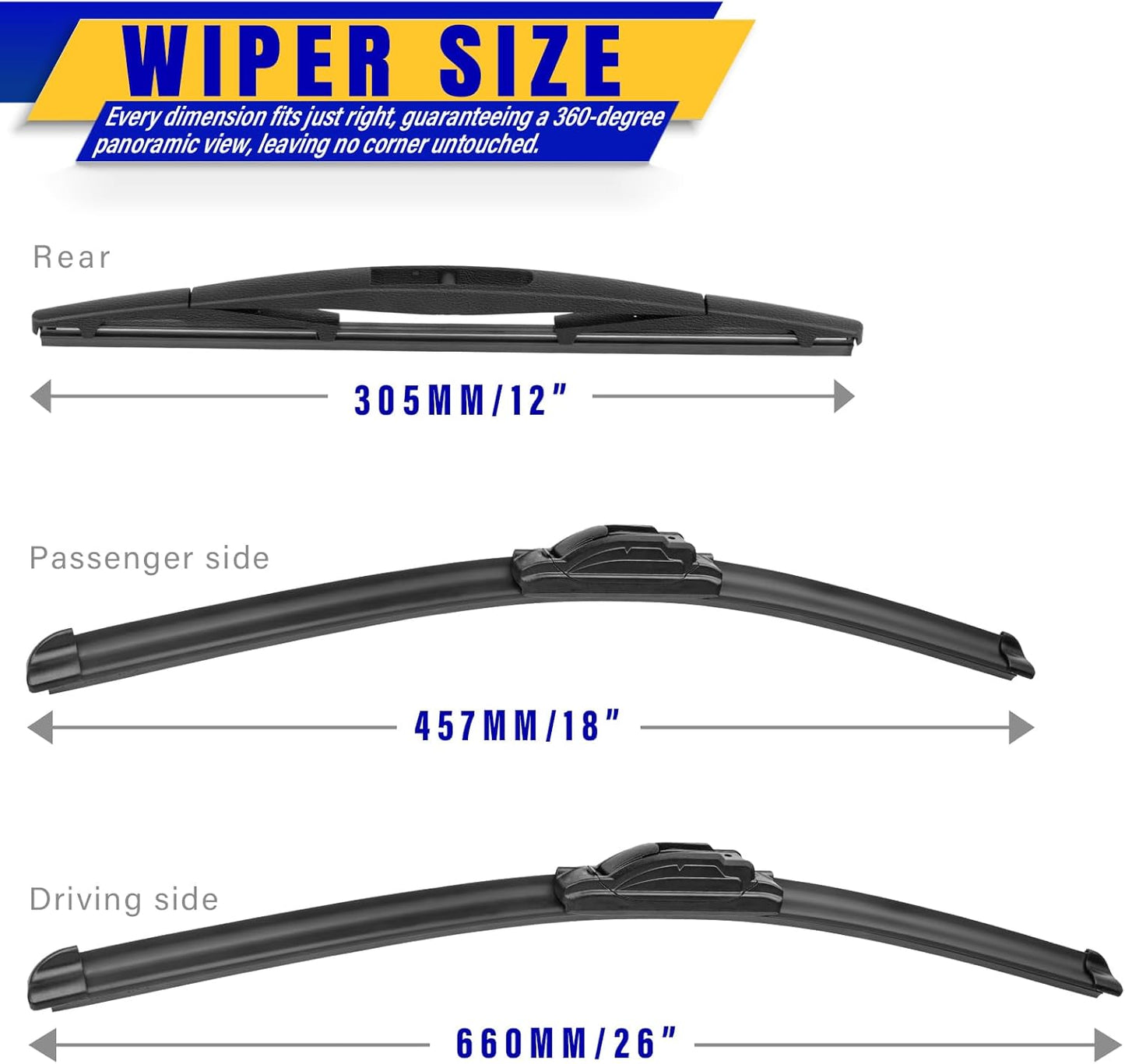 3 wipers Replacement for 2017-2023 Acura RDX Nissan Murano Infiniti QX50, Windshield Wiper Blades Original Equipment Replacement - 26"/18"/12" (Set of 3)