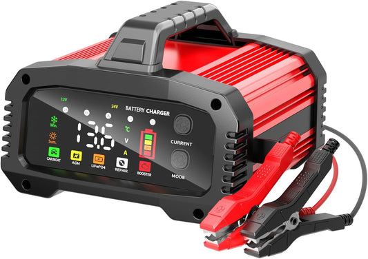 YONHAN 25A Battery Charger & Maintainer,12V/24V All-in-One Charger for LiFePO4, Lead Acid, AGM, Lithium, Marine, Boat, and Deep Cycle Batteries,5-Level Adjustable Current, Booster Mode,Trickle Charge