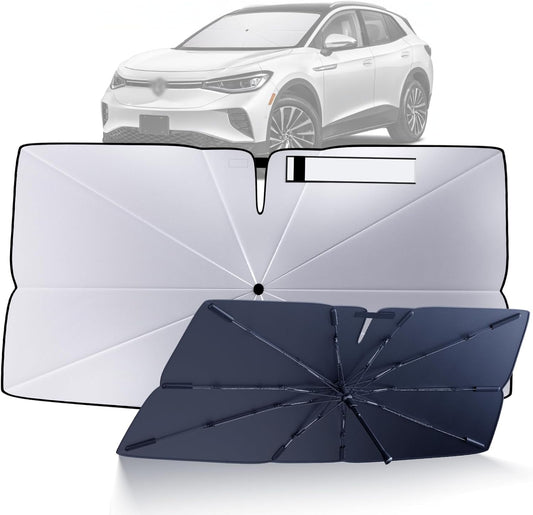 Windshield Sun Shade Umbrella for 2021-2025 Volkswagen VW ID.4 Accessories: Custom Fit 210T Silver, Foldable Sunshade Front Window Sun Visor, Blocks UV Rays, Keeps Car Cool for Pro/Pro S/Pro S Plus