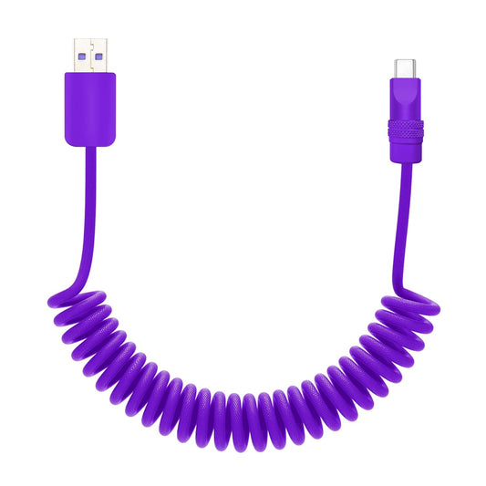 chubbycable Curly Chubby - Retractable Fast Charging Cable 240W Coiled Charger Cord for Car Durable USB-C Cable for Phones, Tablets and More, Purple+Purple, USB-A to Type-C, 1.3FT-2.3FT