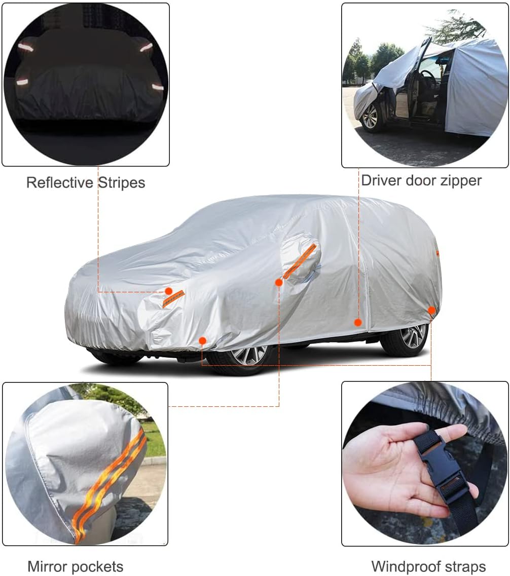 Kayme Car Covers for Automobiles Waterproof All Weather Sun Uv Rain Protection with Zipper Mirror Pocket Fit SUV Jeep Toyota Highlander/Land Cruiser, Honda Pilot,Acura Mdx etc.(191 to 200 Inch) YXL