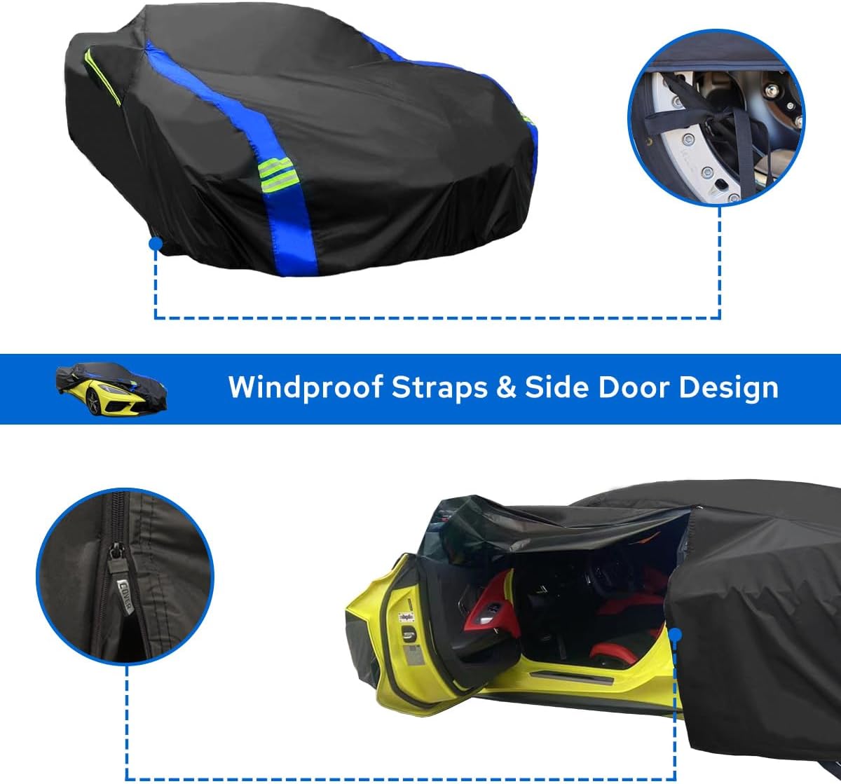 Avecrew for Chevrolet Corvette C8 Car Cover Waterproof All Weather for Automobiles, Outdoor Full Exterior Covers Fit 2020-2025 Corvette C8 with Windproof Strap and Driver Door Zipper
