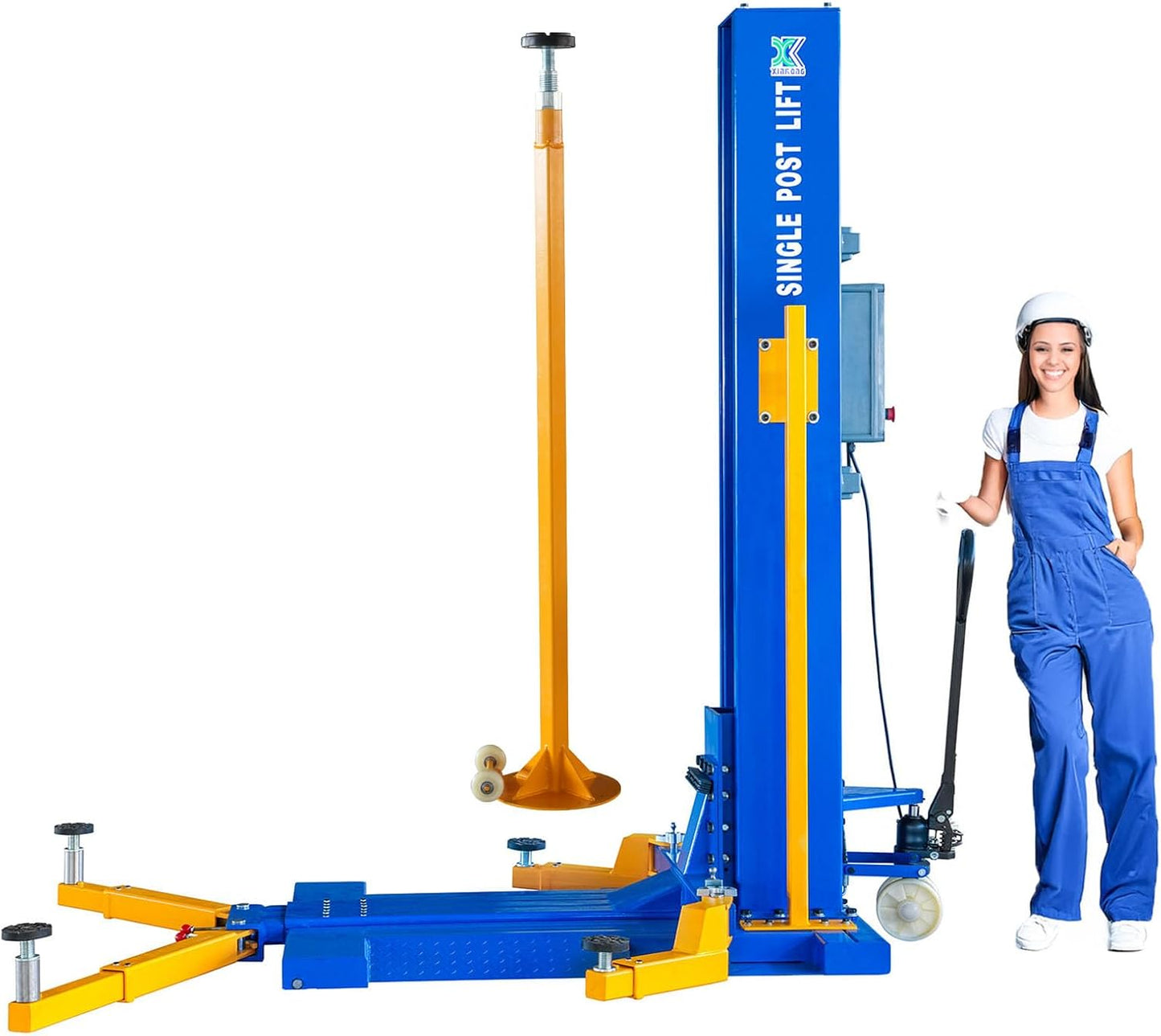 XK-6200 Mobile Single Post Car Lift Electro-Lock Maximum Lifting Capacity 6200 lbs with 12 Months Parts Replacement