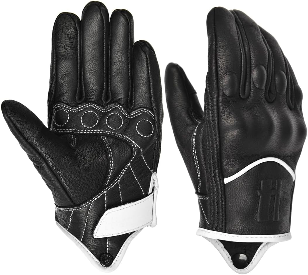 Harssidanzar Leather Motorcycle Gloves for Men Touchscreen GM028
