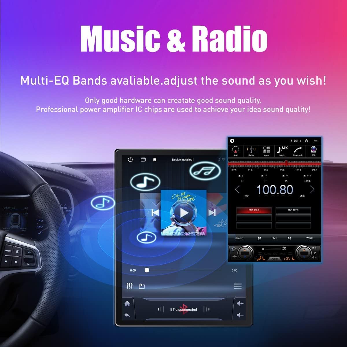 Kunfine Tesla Style Car CarPlay Android Auto Navigation Stereo GPS Radio Reverse Camera 9.7" IPS Touchscreen Headunit Tablet Media Player For Peugeot 301 2013-2022 if Applicable Quad Core 1G+32G Basic