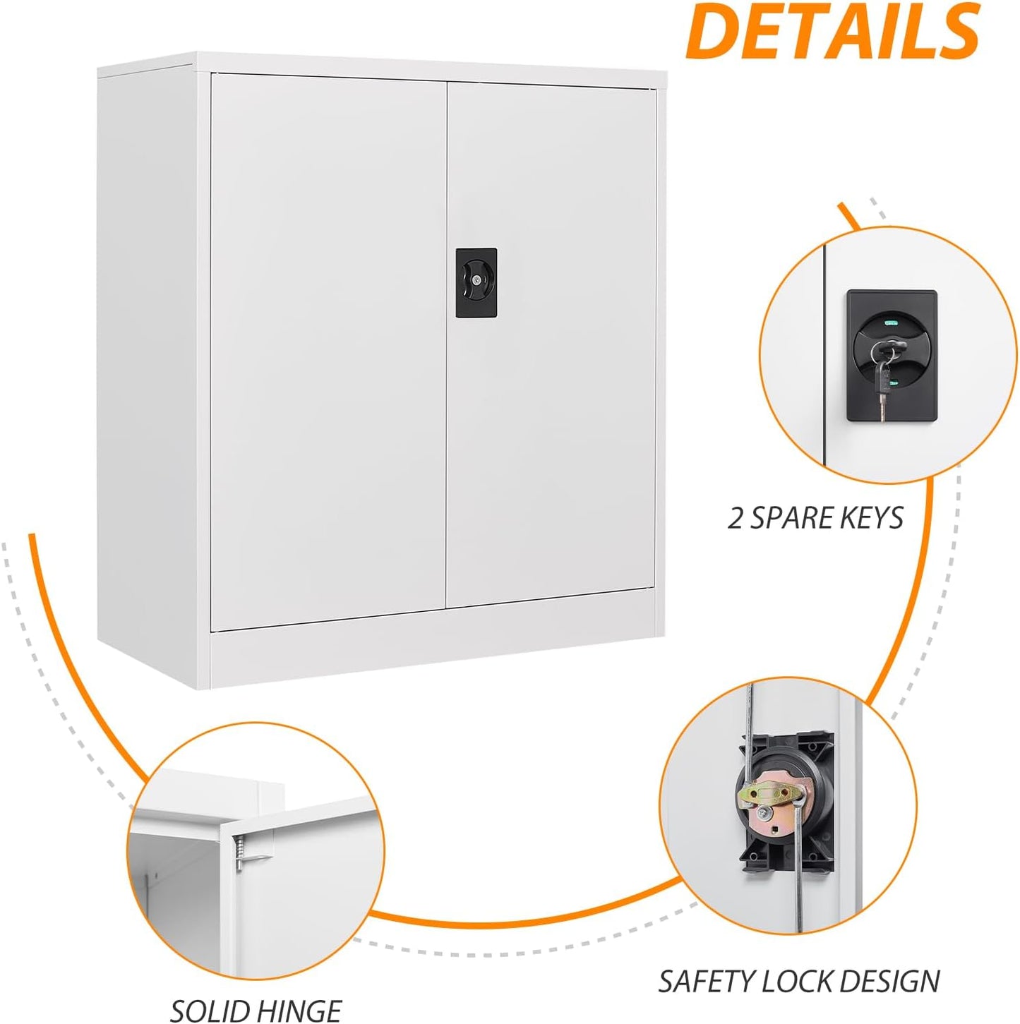 Metal Storage Cabinet, Lockable Storage Cabinet with 2 Doors and Shelves, Metal Cabinet with Lock, Small Lockable Metal Cabinet for Home Office(White)