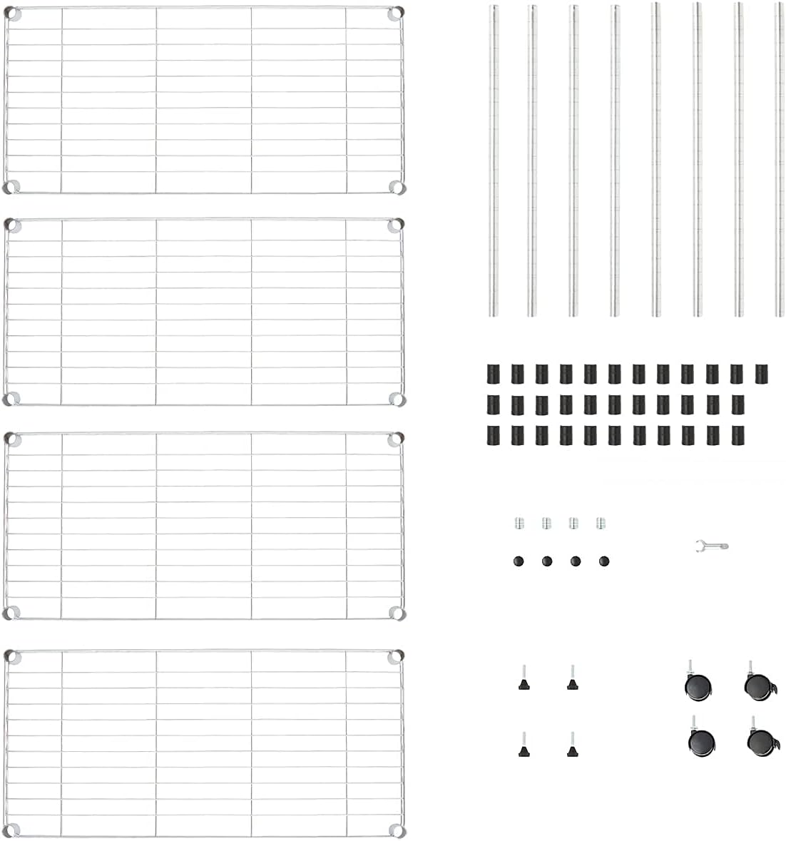 Heavy Duty 4 Tier Wire Shelving Unit Storage Rack, Metal Shelves Utility Organizers, Organization Units for Products, Plant, Pantry, Garage, Laundry Durable Shelf Stand, Chrome, 14"W x 30"L X 48"H