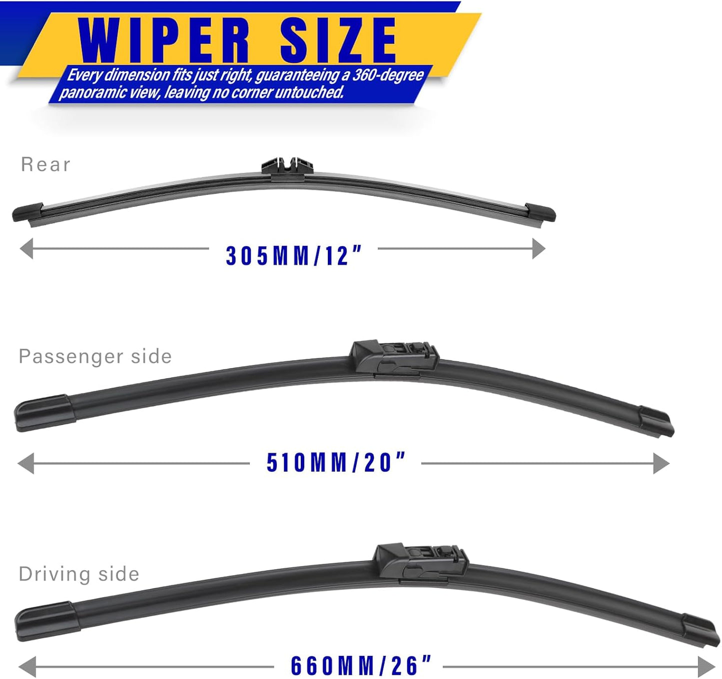 3 wipers Replacement for 2018-2022 BMW X3/2019-2022 BMW X4, Windshield Wiper Blades Original Equipment Replacement - 26"/20"/12" (Set of 3)