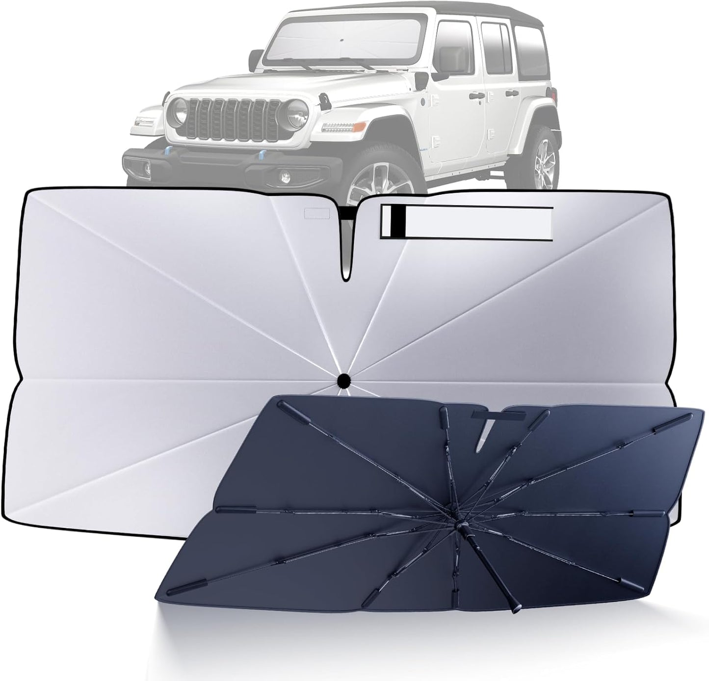 Windshield Sun Shade Umbrella for 2018-2025 Jeep Wrangler JL Accessories: Custom Fit 210T Silver, Foldable Sunshade Front Window Sun Visor, Blocks UV Rays, Keeps Car Cool for Sport/Sahara/Rubicon/4xe