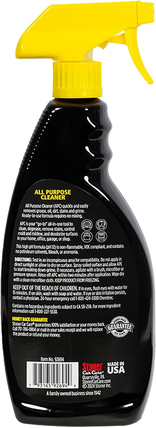 Stoner Car Care 92694-4PK All Purpose Cleaner Powerful Water-Based Cleaner and Degreaser, Easily Removes Dirt, Grease, Stains, and More, Multi-Purpose, Multi-Surface, Ready to Use, 22 Fl Oz, Pack of 4