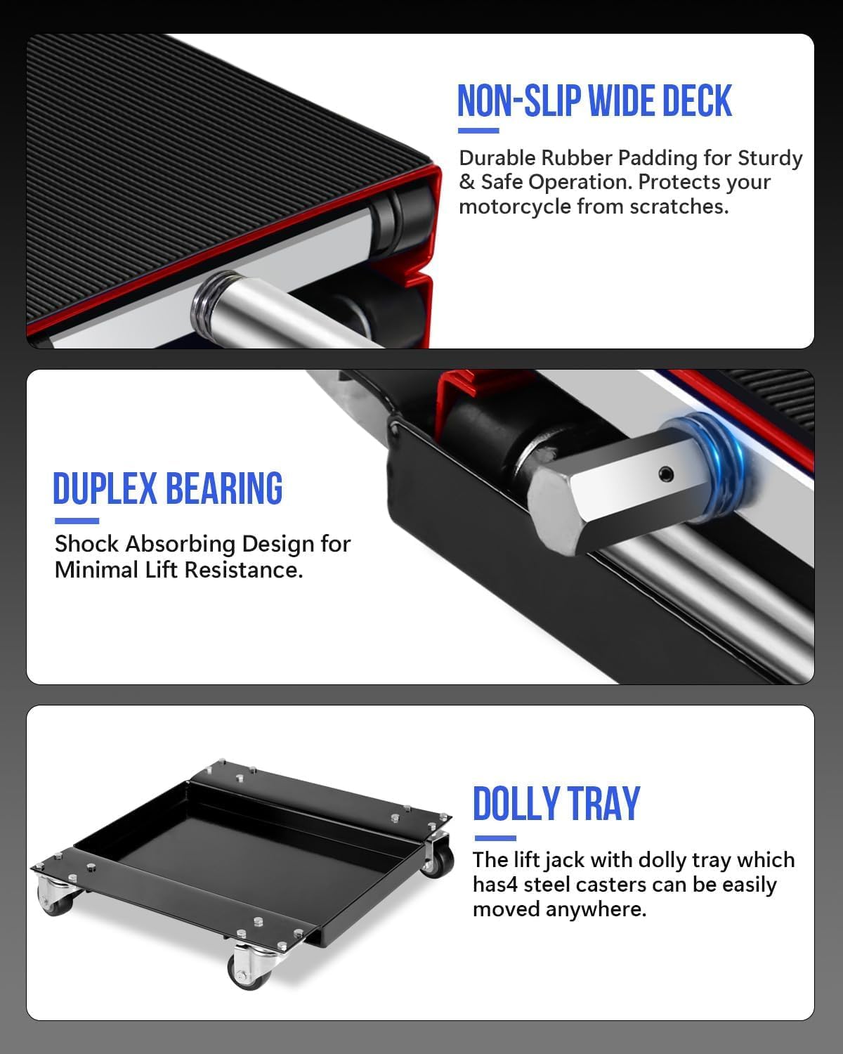 Heavy Duty 1100LBS Motorcycle Scissor Lift Jack with Dolly Wheels, Hand Crank & Non-Slip Platform - Adjustable Bike Lift Stand for Cruiser, Dirt Bike, ATV - Foldable,Garage Repair Equipment