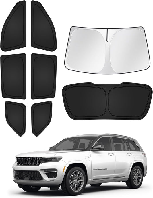 Windshield Sun Shade for 2022-2025 2026 Jeep Grand Cherokee Accessories Sunshade Side Rear Window Shade Cover Sun Visor Shield Privacy Protection Keep Vehicle Cool Black 8PCS