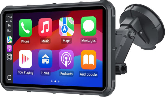 Portable Apple Carplay Screen for Car, 8" Wireless Android Auto Screen with 4K Dash Cam & 1080P Backup Camera, Secure Strong Bracket, Navigation, Bluetooth, Mirror Link, Fits All Vehicles