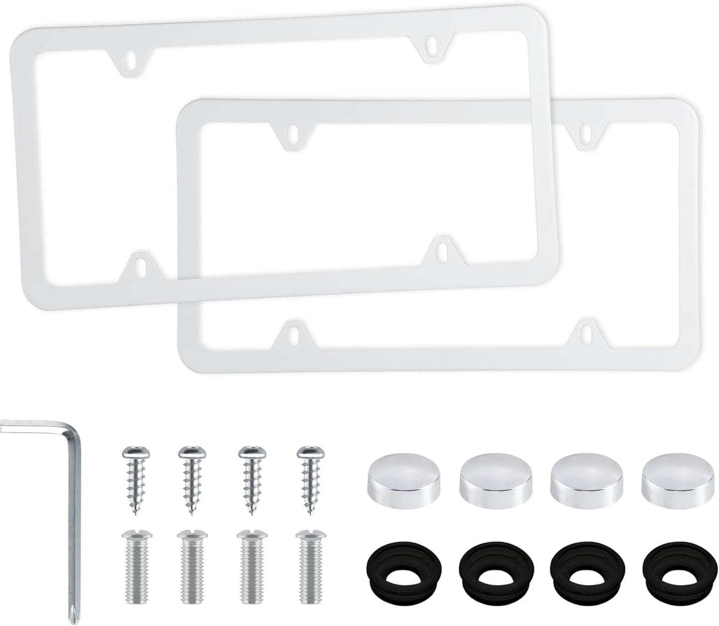 LivTee 4 Holes Stainless Steel License Plate Frames, 2 PCS Car Licence Plate Covers, Automotive Exterior Accessories Slim Design with Bolts Washer Caps for US Vehicles, White