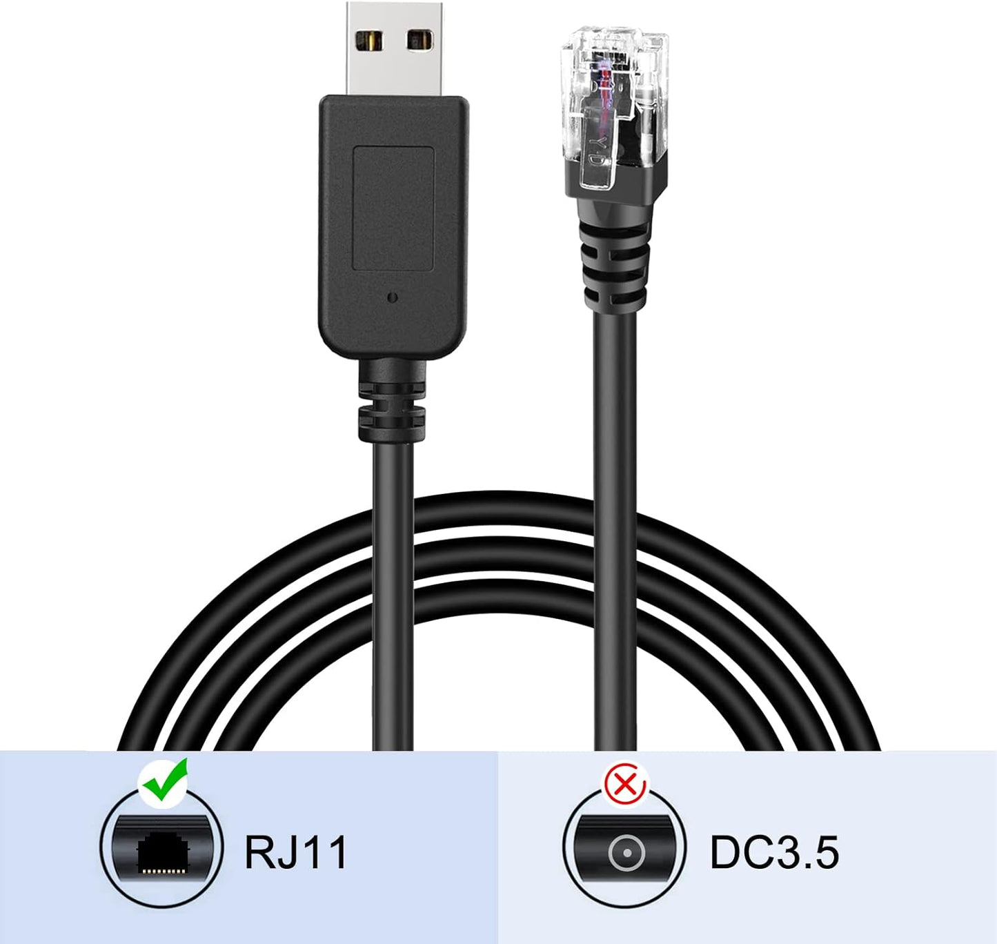 Radar Detector Cord, USB to RJ11 Plug Cable,for Escort Radenso XP Uniden Beltronics Cobr Whistler Radar Detector,Replacement Power Cable for Radar Detectors (RJ11-3.3ft)