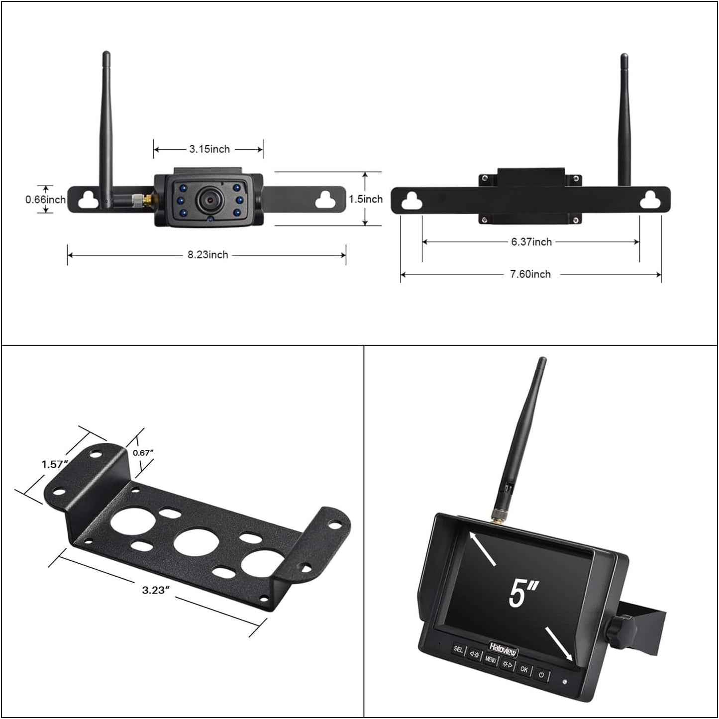 Haloview MC5111 5'' 720P HD Digital Wireless Backup Camera System 5'' LCD Rear View Monitor and IP69K Waterproof Reversing Built in DVR Kit for Trucks/Trailer/Bus/RVs/Pickups/Camper/Vans