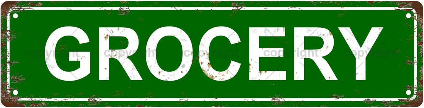 GROCERY Space Vintage Metal Tin Sign, Street Sign, Home Decor, Room Decor, Wall Decor, Bathroom Decor, Bar Decor, Cafe Decor, Garage Decor, 16 x 4 Inch