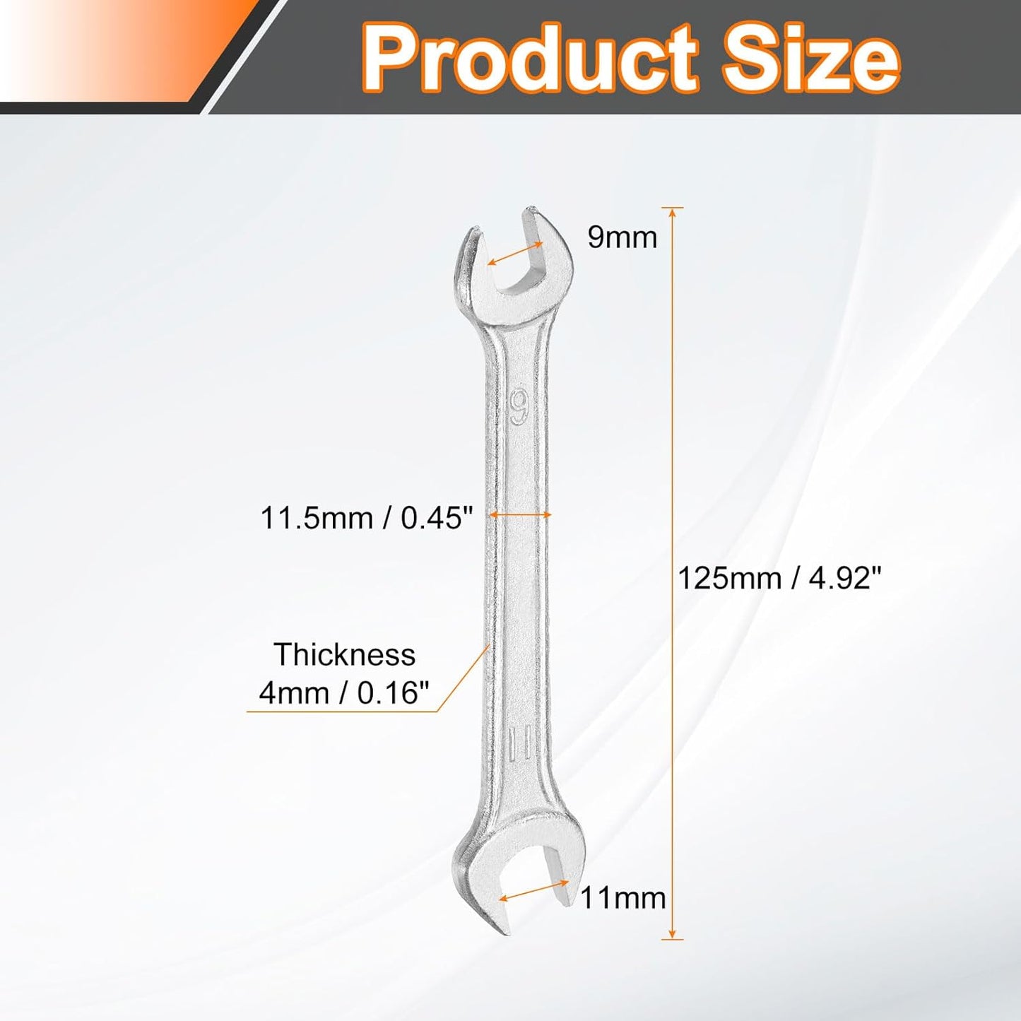 HARFINGTON 2pcs Double Open End Wrench 9mm x 11mm Metric 15 Degree Offset Angle Small Flat Head Wrench Galvanizing Open Ended Spanner for Automotive Repair Furniture Assembly