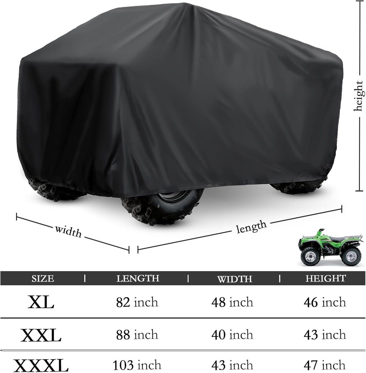 XYZCTEM Waterproof ATV Cover, Heavy Duty Black Protects 4 Wheeler from Snow Rain or Sun (Upgrade Material, 103 inch)