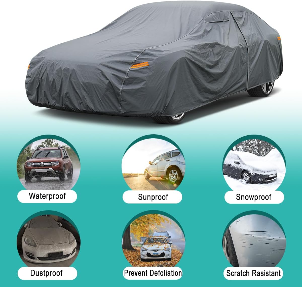Premium Car Cover Custom Fit Dodge Challenger Hellcat (2008-2025), 16 Layers Heavy Duty Car Cover Waterproof All Weather with Zipper Door for Sun Rain Snow Dust Uv Protection