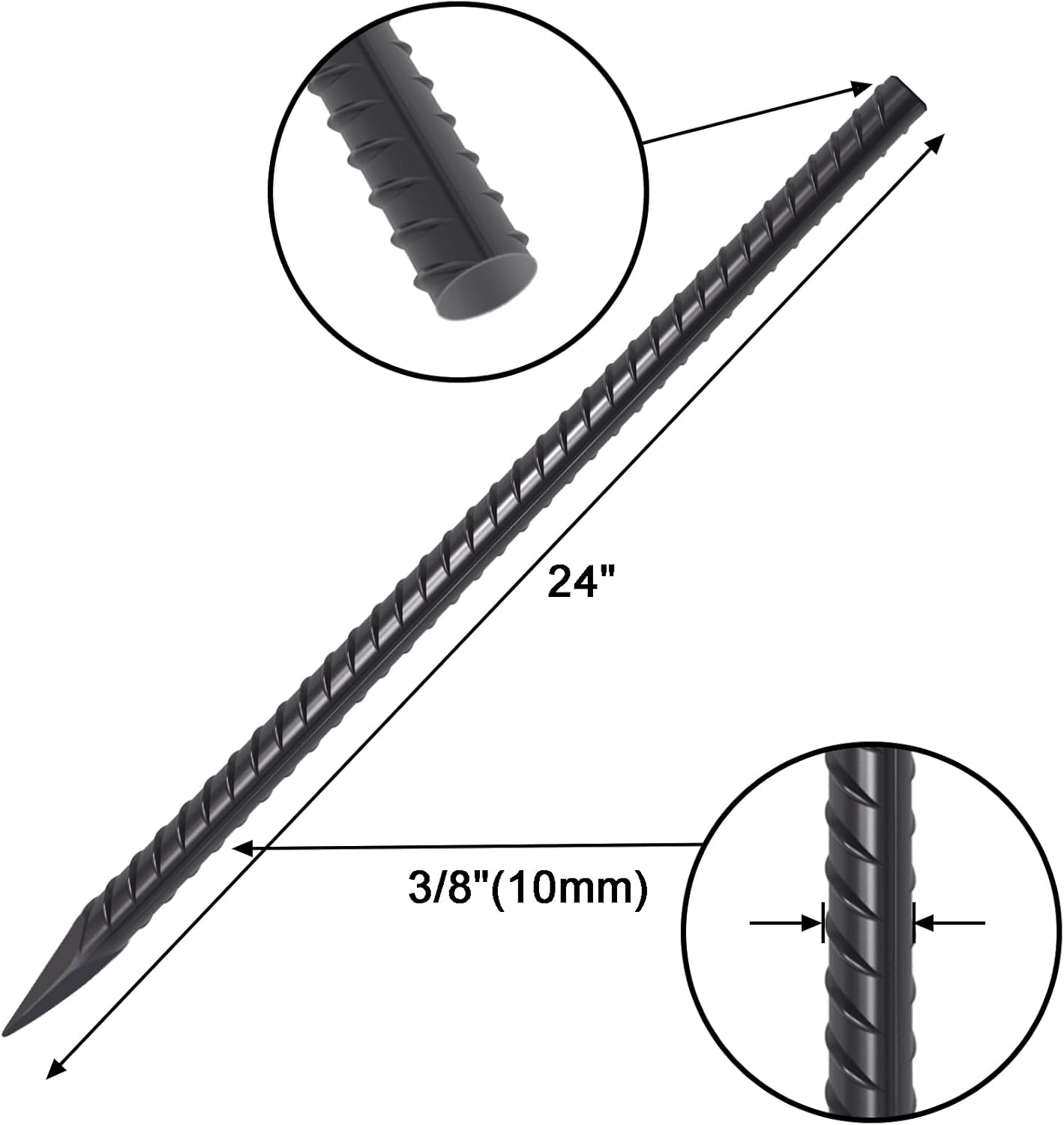 VVOKGO Rebar Stakes 24 Inch Ground Straight Concrete Form Stakes Heavy Duty (16pcs), 3/8" Diameter Metal Steel Spikes Anchors with Chisel Point End for Plant Support, Garden Border,Landscape Edging