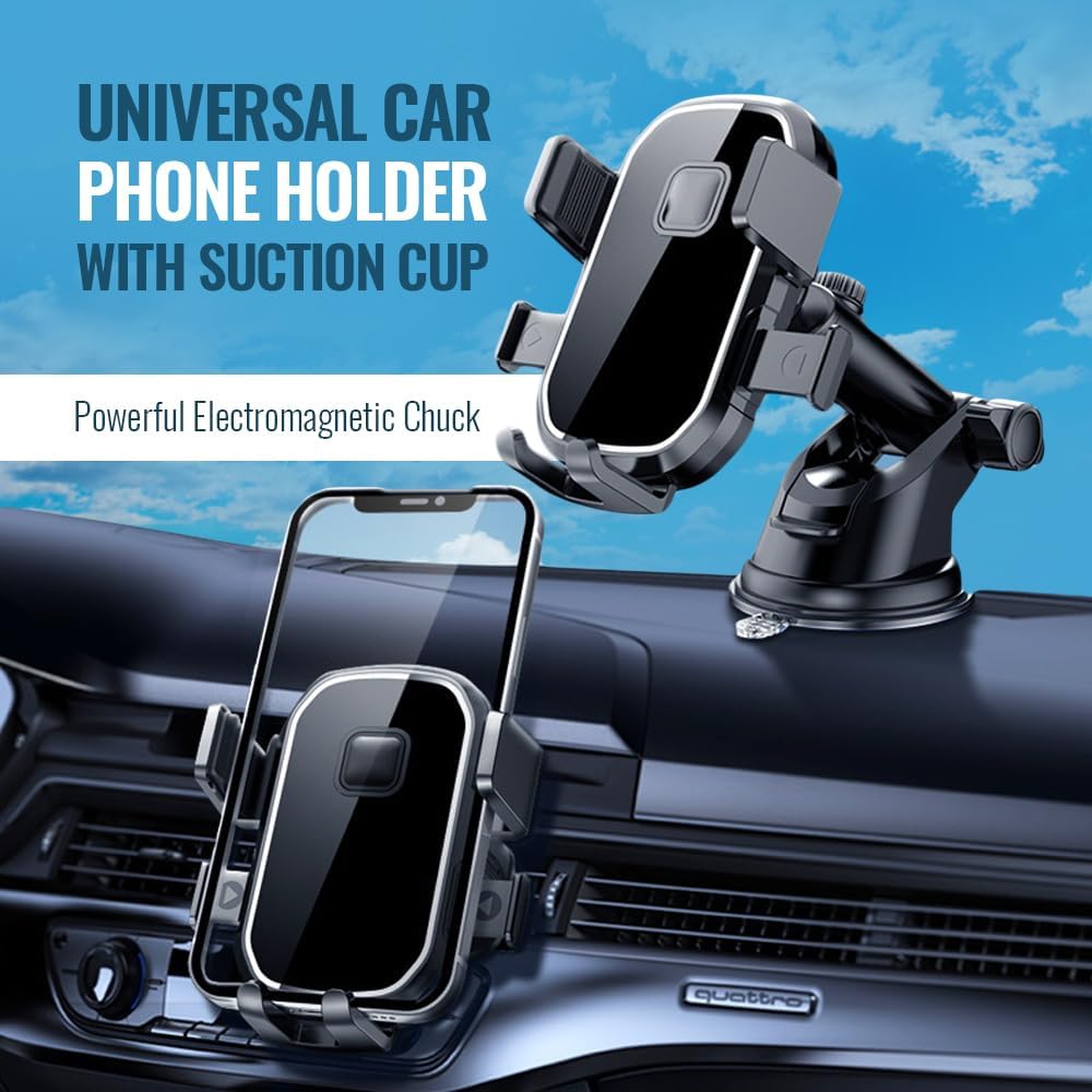 Upgraded 3-in-1 Phone Holders for Your Car, Heavy-Duty Car Phone Mount for Dashboard, Windshield & Vent, Universal Cell Phone Holder for iPhone & Android