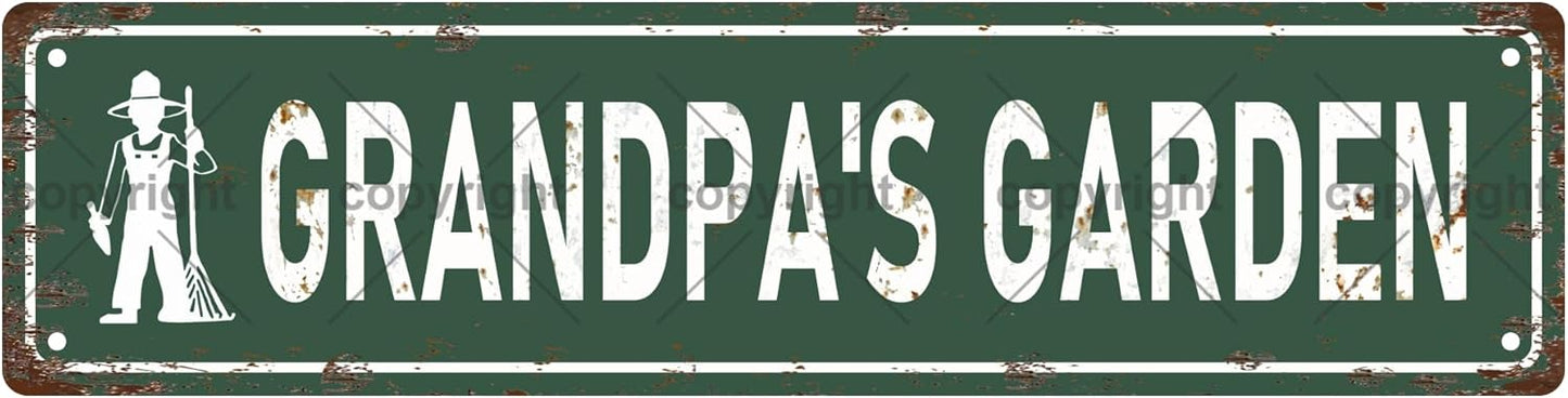GRANDPA'S GARDEN Vintage Metal Tin Sign, Street Sign, Home Decor, Room Decor, Wall Decor, Bathroom Decor, Bar Decor, Cafe Decor, Garage Decor, 16 x 4 Inch