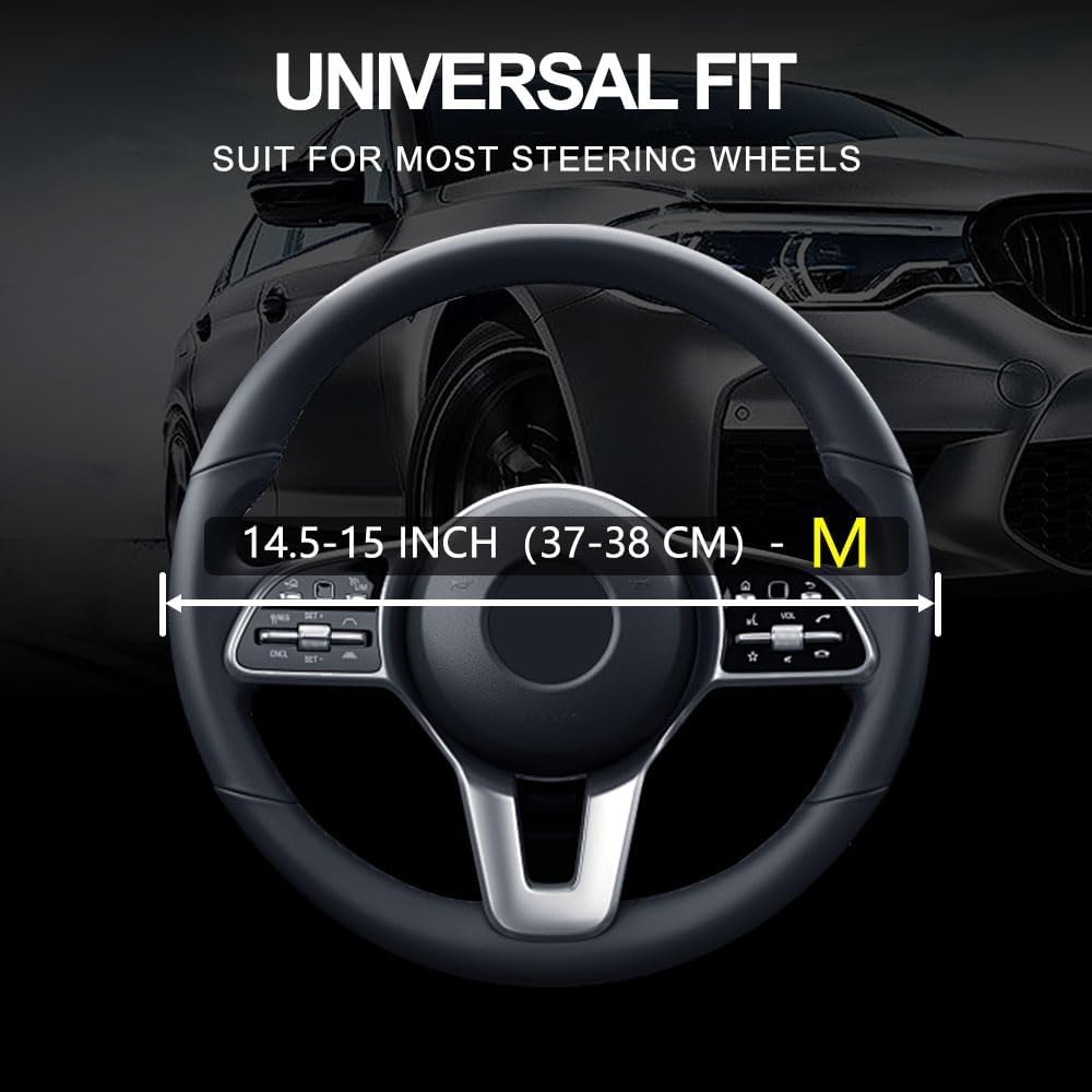 Leather Car Steering Wheel Cover, Non-Slip Car Wheel Cover Protector Breathable Microfiber Leather Universal Fit for Most Cars(White)