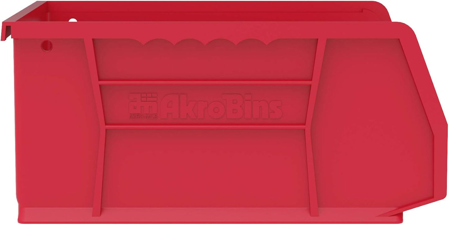 Akro-Mils 30235 AkroBins Plastic Storage Bins, Space-Saving Stackable Bins for Garage, Pantry, Craft Organization, 11-" x 11-" x 5-", Red, 6-Pack