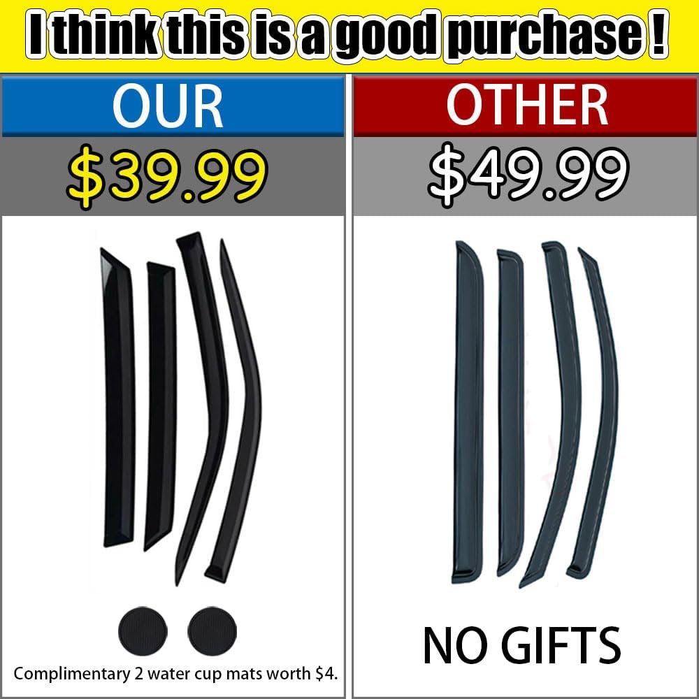 Rain Guards for Hyundai Elantra 2021 2022 2023, Tape-on Side Window Deflectors for Hyundai Elantra, Window Visors for Hyundai Cars,for Hyundai Car Accessories 4 Rain Guards ＆ 2 Car Coasters