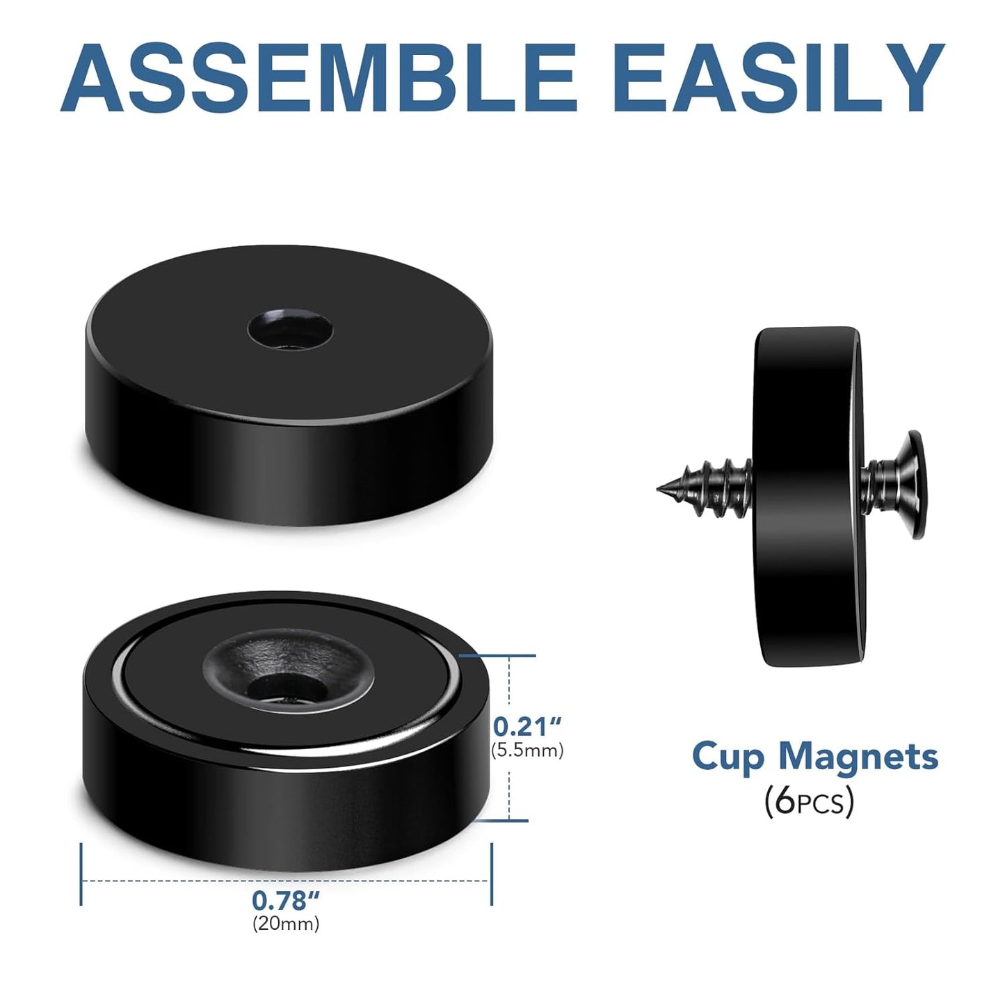 MIKEDE Neodymium Magnets, 30lbs Earth Magnets Heavy Duty, Small Round Rare Earth Base Magnet with Holes in The Center, Cup with Screws Disc Magnet for Wall Mounting - 6 Pack