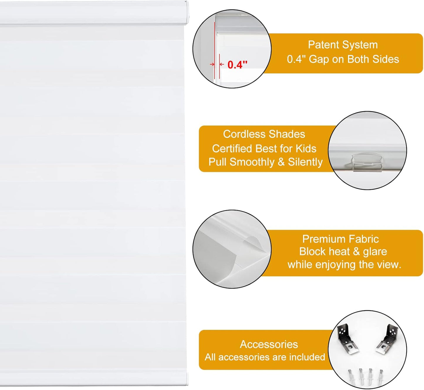 Persilux Cordless Zebra Blinds for Indoor Windows, Free-Stop Zebra Blinds Cordless, Light Filtering Sheer Shades Dual Layer for Day and Night, Zebra Roller Shades for Home (22.5" W X 64" H, White)