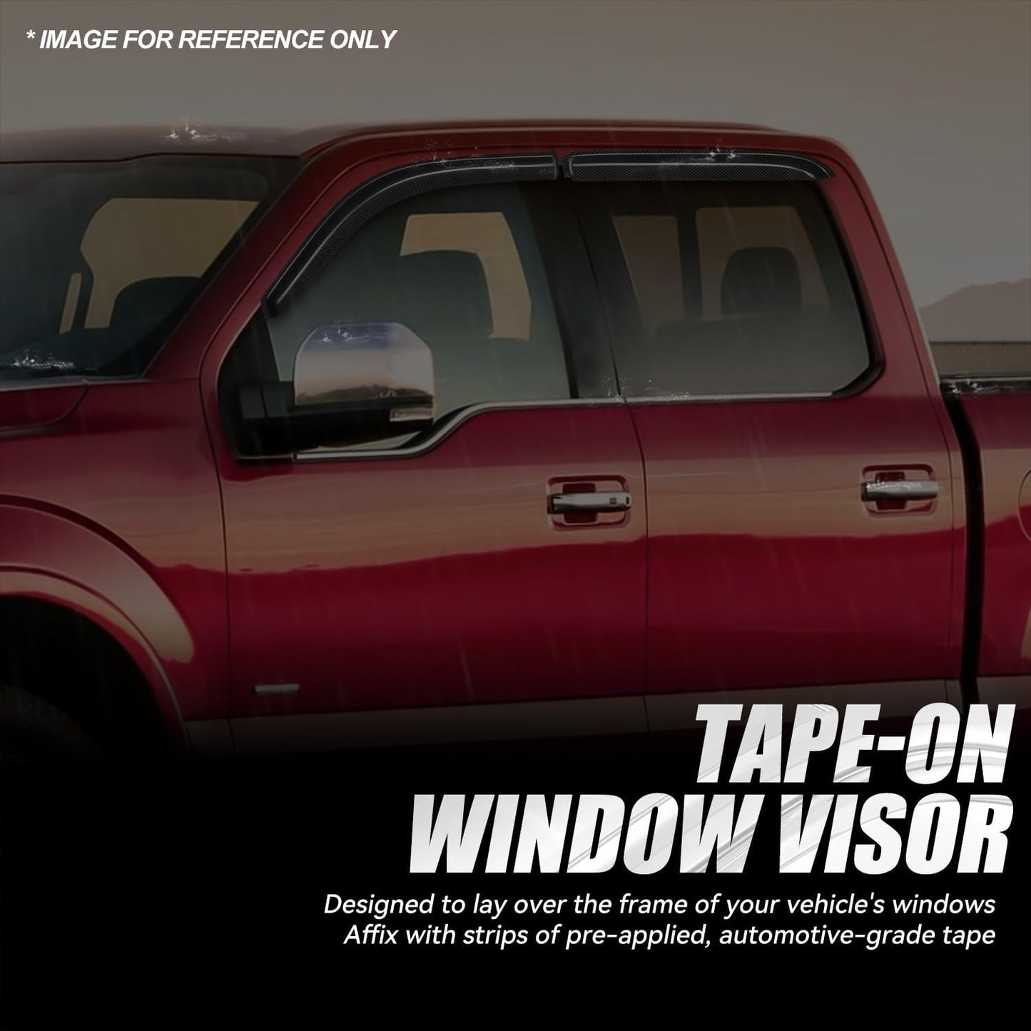 Auto Dynasty 4Pcs Carbon Fiber Pattern Window Visors Compatible with 2004-2014 Ford F150 Extended Cab 4-Door, Tape-On Front & Rear Window Deflectors Rain Guards Sun Air Side Vent Shade, Glossy Black