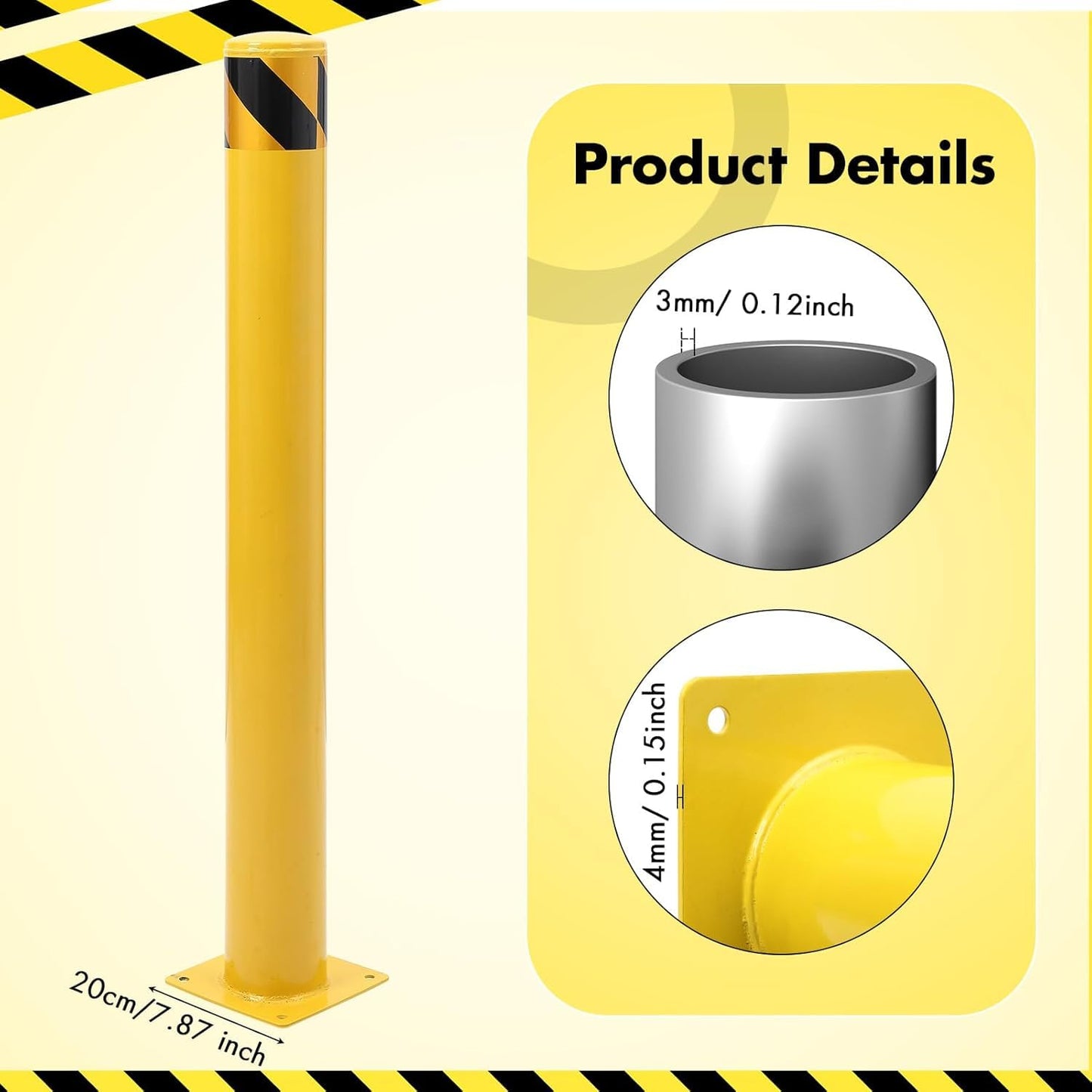 6 Pack Safety Bollard Post, 30 Inch Height 4.5 Inch Diameter Yellow Pipe Safety Steel Bollards with Anchor Bolts and Wrench, Steel Bollards for Road Warning Construction Public Place Traffic Control