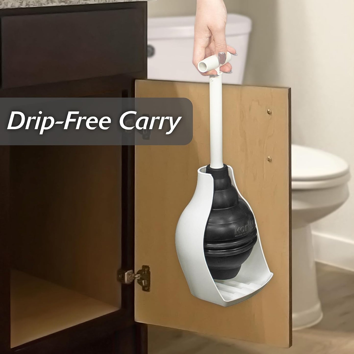 Korky BeehiveMAX Hideaway - Heavy Duty Toilet Plunger with Holder - Drip Free Carry - Seals All Bowl Shapes – Powerful Clog Removal, 97-5