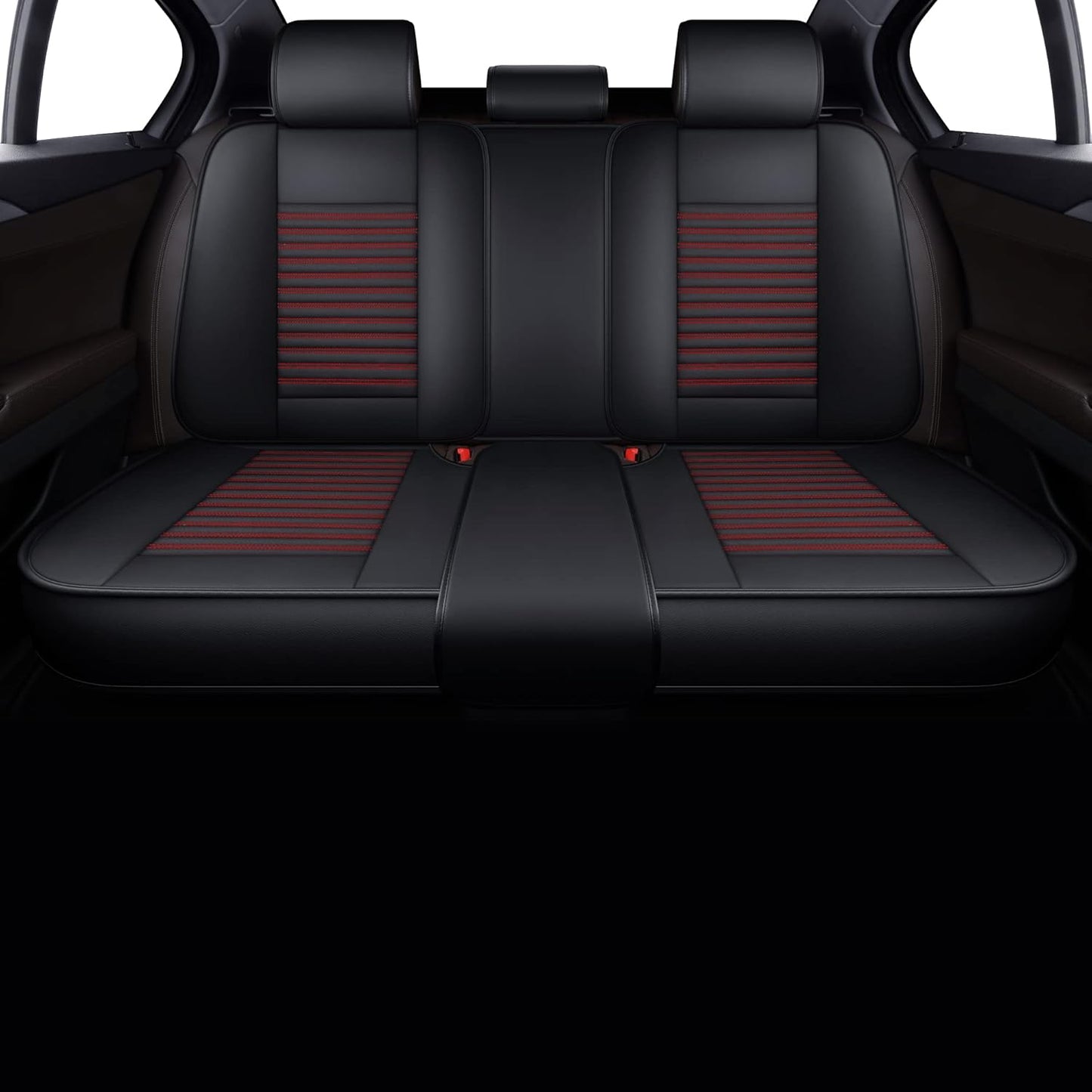 LINGVIDO Leather Car Seat Covers,Breathable and Waterproof Faux Leather Automotive Seat Covers for Cars SUV Pick-up Truck Sedan,Universal Anti-Slip Driver Seat Cover with Backrest (Rear Seat, Red)