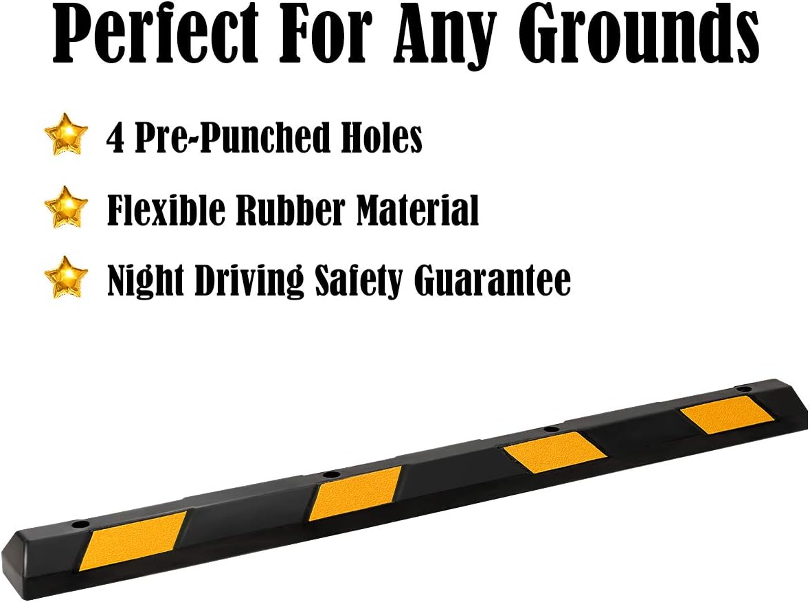 IRONMAX Parking Stopper for Garage, 72" Long Rubber Curb with Yellow Reflective Stripes, Heavy Duty Parking Block Garage Wheel Stop for Car, Truck, RV, Trailer (2 Pack)