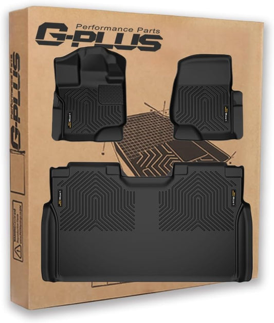G-PLUS Floor Mats Fit for Ford F150 2015-2025 Super Crew (Includes 2022-2025 Lightning Models) w/o Fold Flat Storage, Custom Fit TPE All Weather Front & 2nd Row Floor Liners Truck Mats,3PCS Black