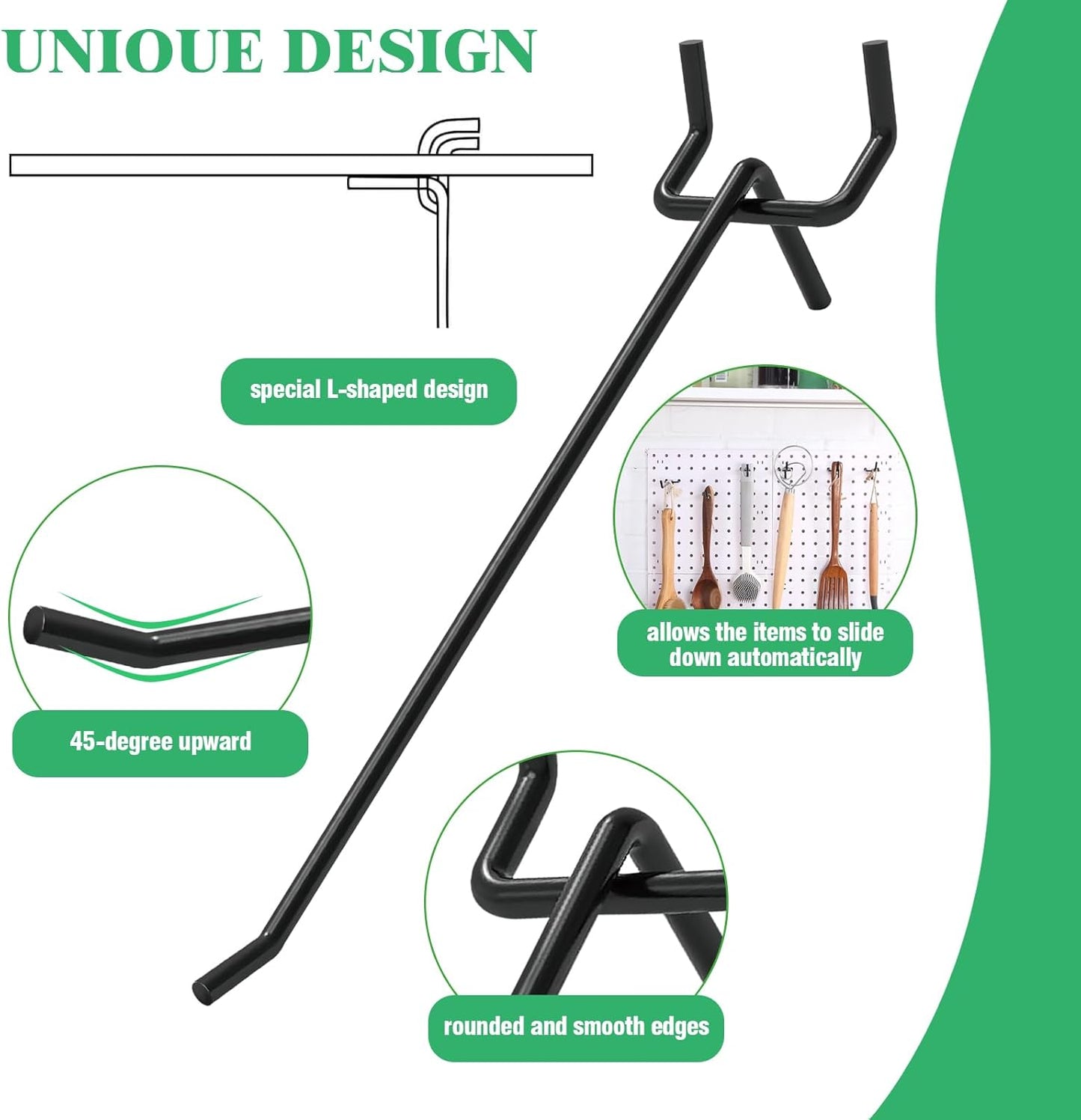 50Pcs 6"/15CM Pegboard Hooks Assortment Set, Metal Peg Board Hooks with 2.5mm Hole Pitch 4mm Wire Diameter Slatwall Hanging Hook for Garage Organization Wall Hanging (Black)