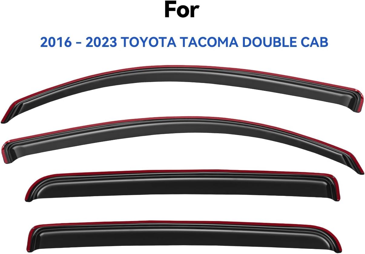 in-Channel Window Visors Rain Guards for 2016-2023 Toyota Tacoma Double Cab, Window Vent Wind Deflectors Visors Shades for 16-23 Tacoma