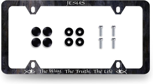 Jesus The Way The Truth The Life License Plate Frame Christian License Plate Holder Stainless Steel Funny Design Compatible with Standard License Plate for USA Canada 12.3" x 6.3"