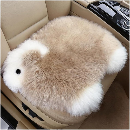 Genuine Wool Car Seat Cushion Comfort Style，Adorable Sheep Shaped Cushion for Car Seats & Chairs Natural Cute Wool Seat Soft Cover Universal Fit (1PC) (Light Brown)